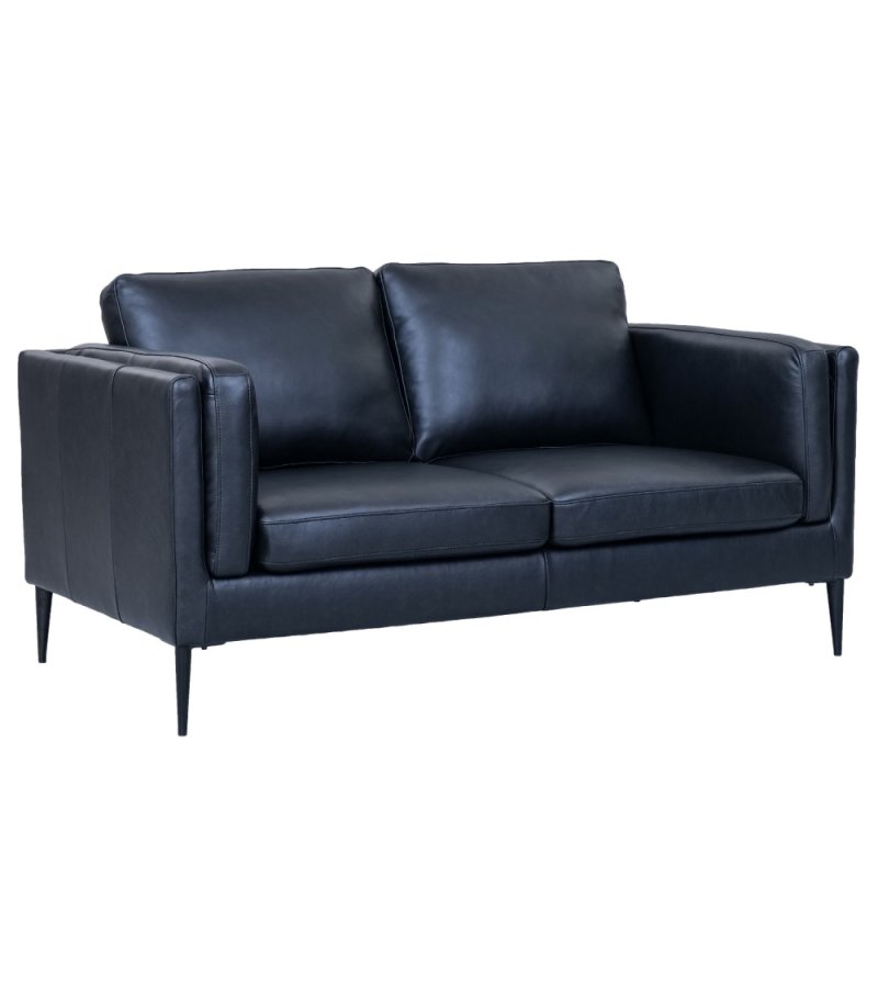 Valencia 2 pers. sofa - sort semianilin lder og sort metal