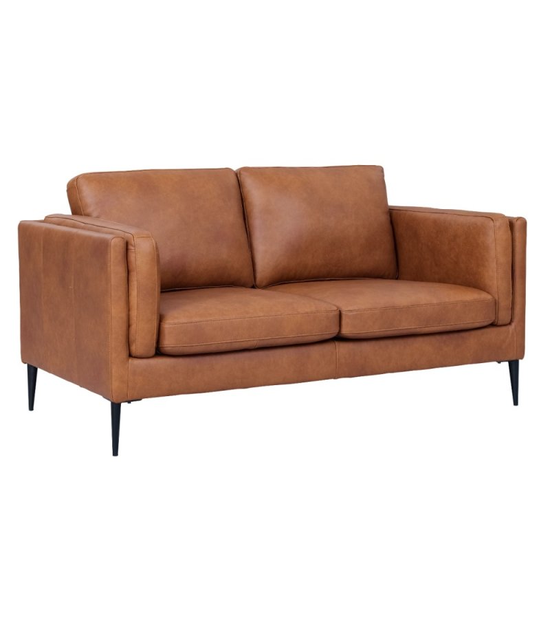 Valencia 2 pers. sofa - lysebrun semianilin lder og sort metal