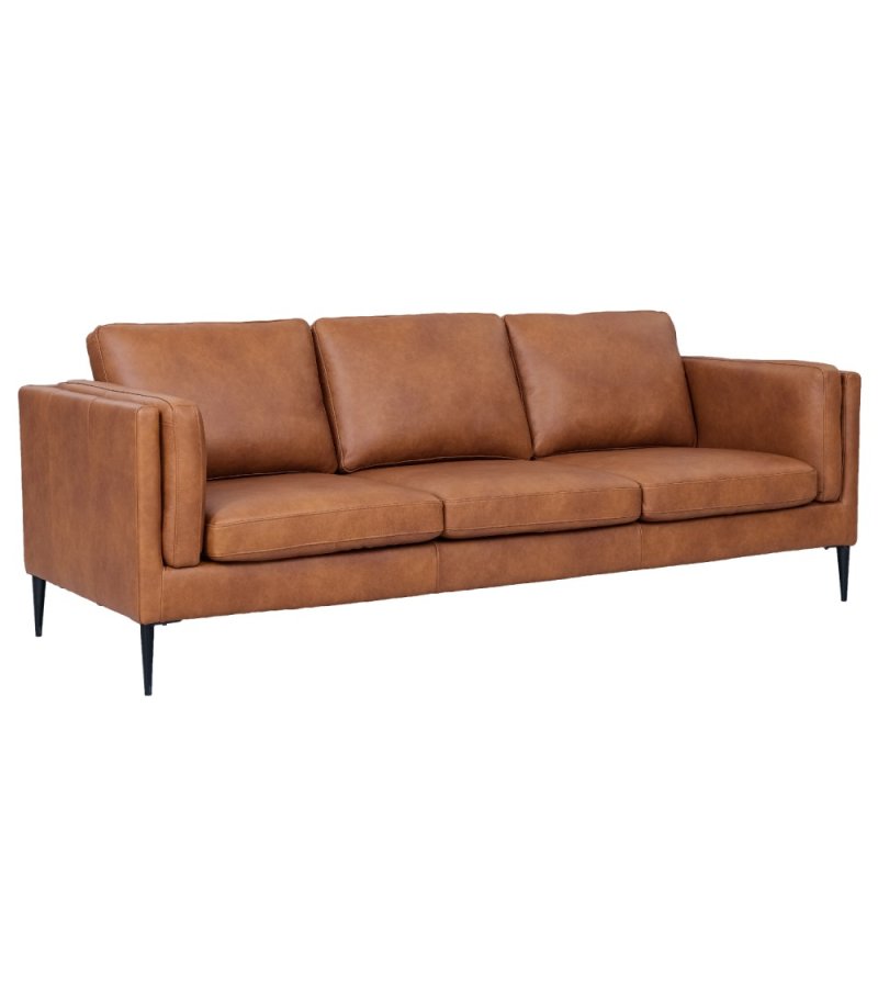 Valencia 3 pers. sofa - lysebrun semianilin lder og sort metal