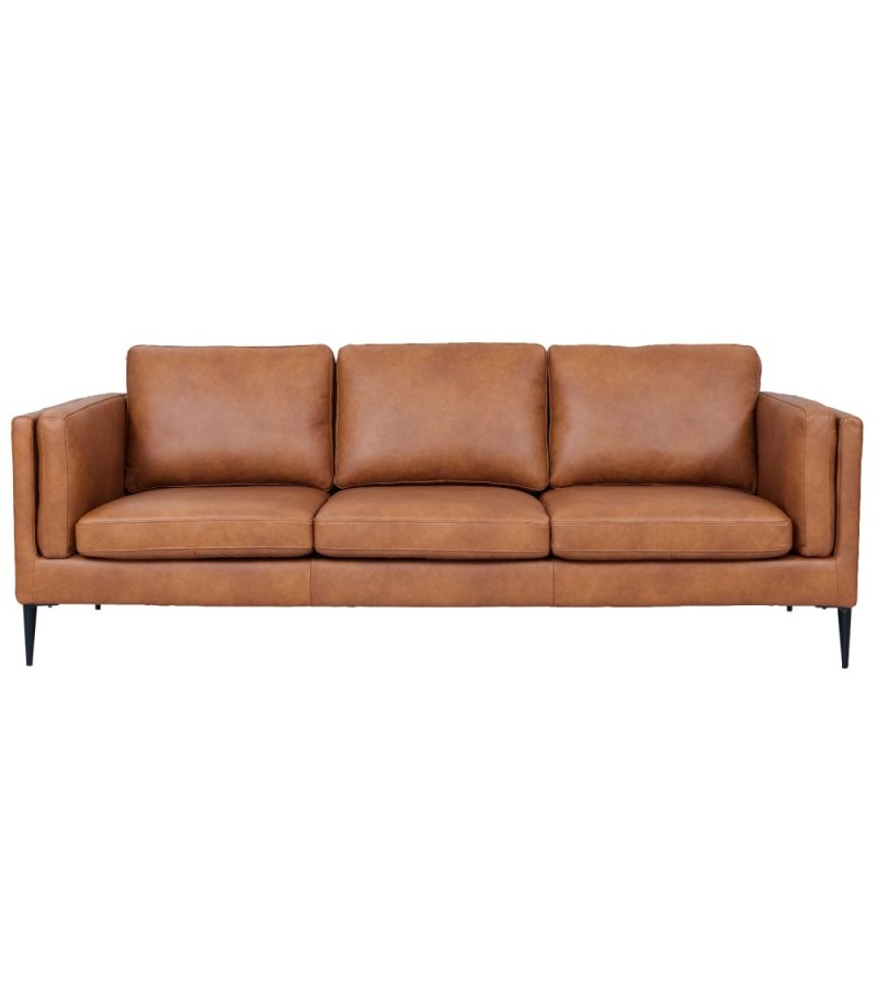 Valencia 3 pers. sofa - lysebrun semianilin lder og sort metal