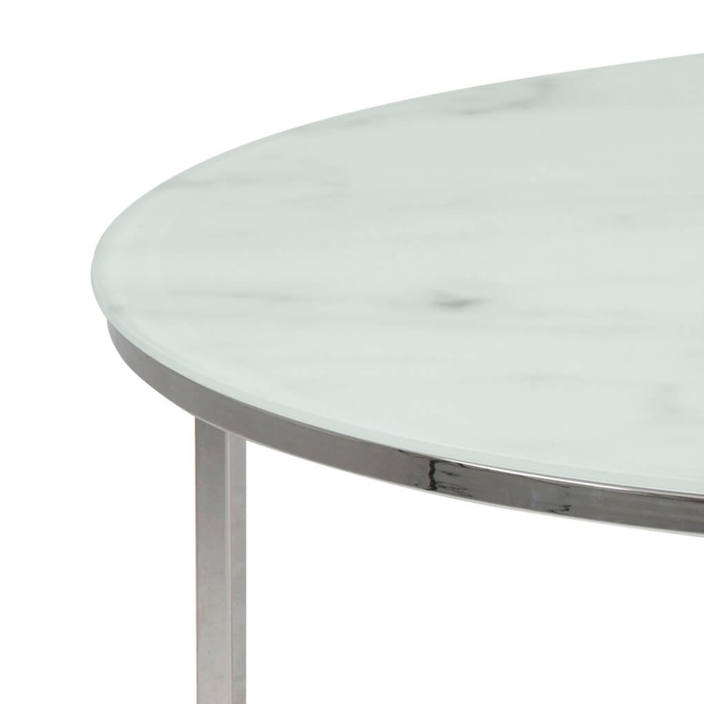 elektronisk Sprællemand Anzai ACT NORDIC Alisma sofabord - glasplade, m. marmor print, rundt (Ø:80) -  Sofuborð - BOBO.fo