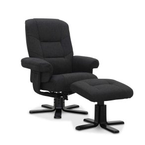 HAGA Wien lnestol - gr/sort stof, m. drejefunktion, armln og justerbar rygln, inkl. skammel