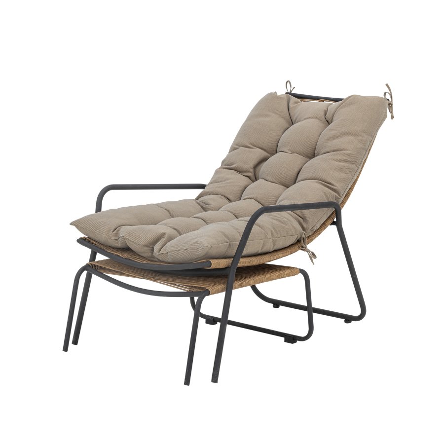 BLOOMINGVILLE Boel liggestol, m. taburet og pude - natur flet og sort metal