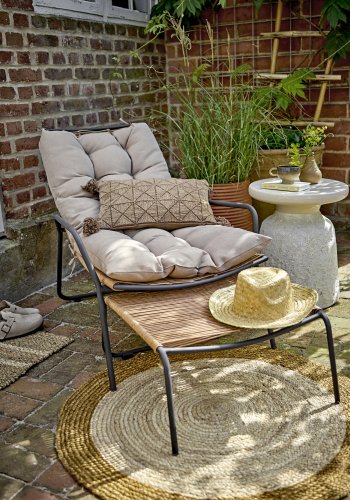 BLOOMINGVILLE Boel liggestol, m. taburet og pude - natur flet og sort metal