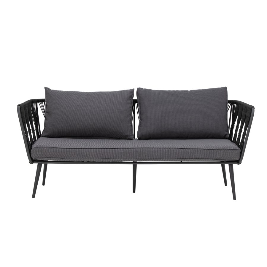 BLOOMINGVILLE Pavone havesofa, m. armln og mrkegr puder - sort polyesterreb og sort metal