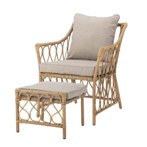 BLOOMINGVILLE Belluce udendrs loungestol, m. taburet, armln og hynder - natur polyrattan