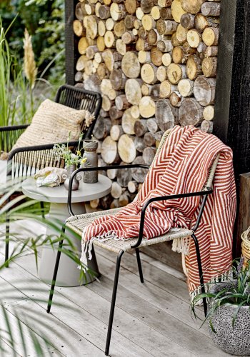 BLOOMINGVILLE Santino havestol, m. armln og gr pude - sort polyesterreb og sort metal