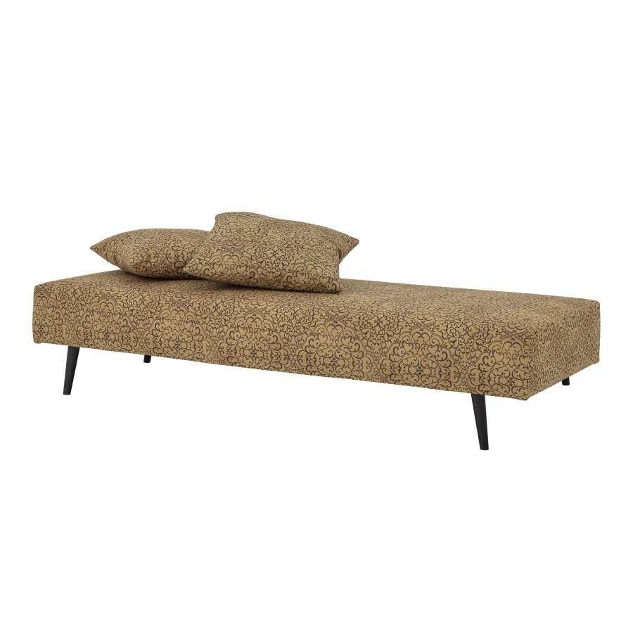 BLOOMINGVILLE Gulli daybed, m. 2 puder - gul bomuld og mrkebrun tr (200x80)