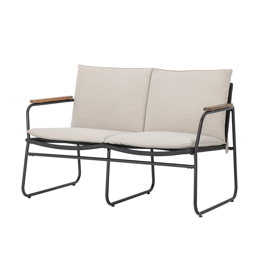 BLOOMINGVILLE Hampton havesofa, m. armln og hynder - akacietr og sort flettet snor/metal