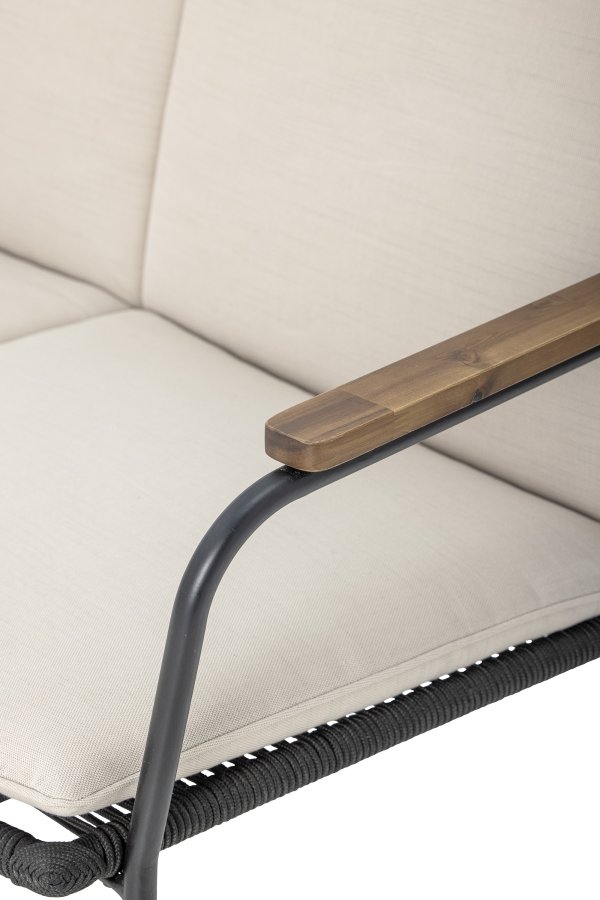 BLOOMINGVILLE Hampton havesofa, m. armln og hynder - akacietr og sort flettet snor/metal